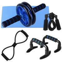 5-in-1 AB Roller Kit Abdominal Press Wheel Pro with Push-UP Bar Jump Rope Knee Pad Gym Home Exercise Fitness Workout Equipment