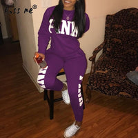 Two Piece Tracksuit PINK Printed Sport Suit  Solid Sexy Sportswear Gym Wear Women Tops Skinny Pants Workout Wear