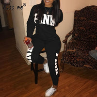 Two Piece Tracksuit PINK Printed Sport Suit  Solid Sexy Sportswear Gym Wear Women Tops Skinny Pants Workout Wear
