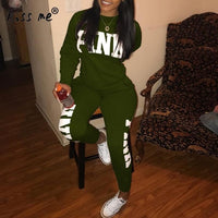 Two Piece Tracksuit PINK Printed Sport Suit  Solid Sexy Sportswear Gym Wear Women Tops Skinny Pants Workout Wear