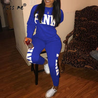 Two Piece Tracksuit PINK Printed Sport Suit  Solid Sexy Sportswear Gym Wear Women Tops Skinny Pants Workout Wear