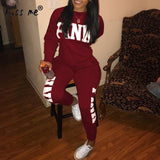 Two Piece Tracksuit PINK Printed Sport Suit  Solid Sexy Sportswear Gym Wear Women Tops Skinny Pants Workout Wear