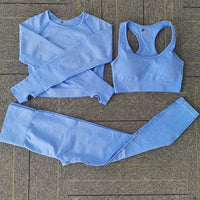 Seamless Yoga Set Women Fitness Sport Suits GYM Set Sportswear Shirts High Waist Running Girl Leggings Workout Pants Female Bras